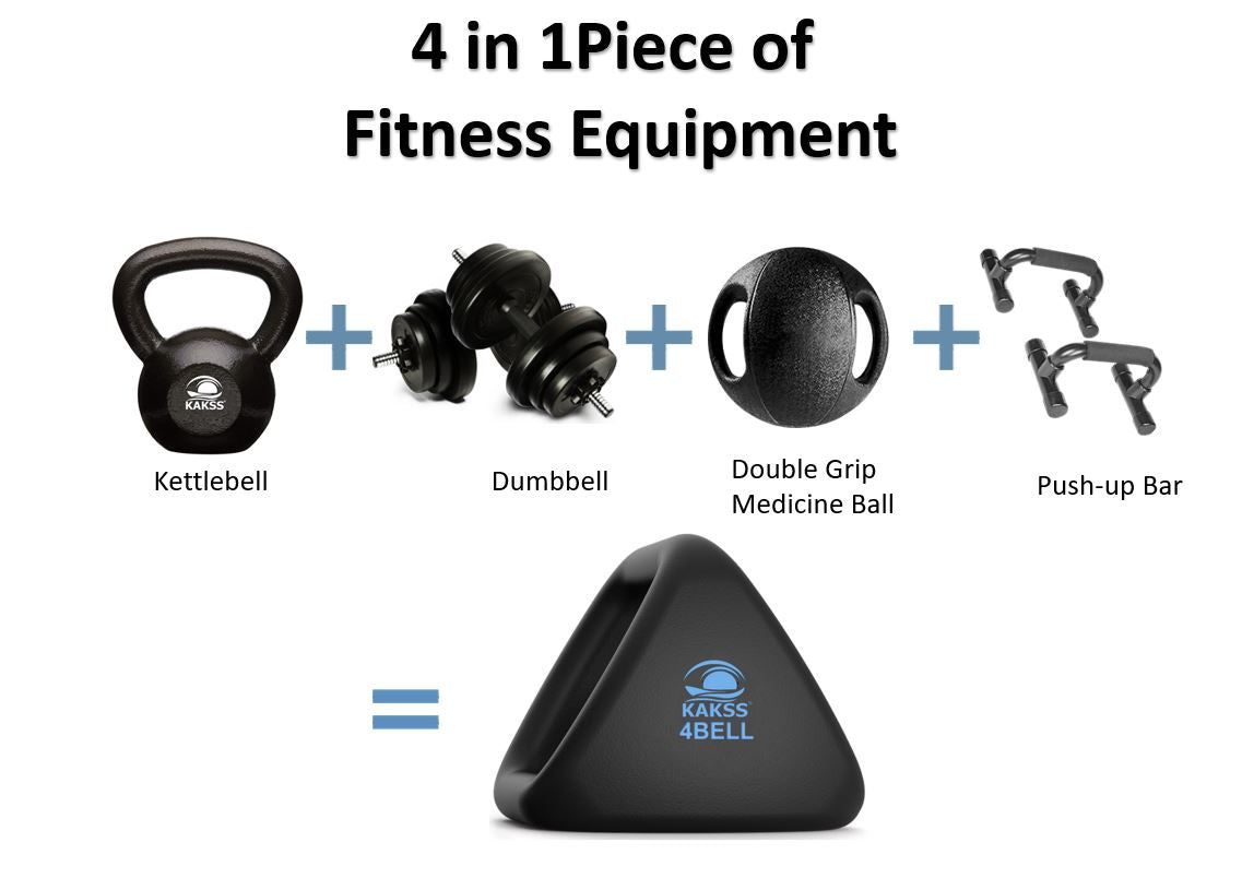 KAKSS 4BELL Multipurpose Gym Equipment 4-in-1 Dumbbell, Kettlebell, Push-Up Bar & Med Ball, Compact Home Workout Tool for Men & Women