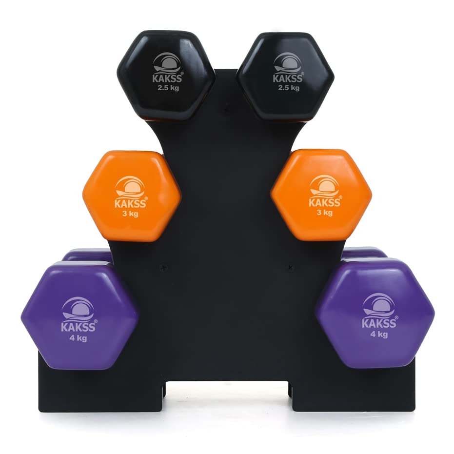 KAKSS Cast Iron Vinyl Coated Dumbbell With Stand (Proudly Made In India)