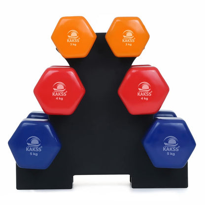 KAKSS Cast Iron Vinyl Coated Dumbbell With Stand (Proudly Made In India)