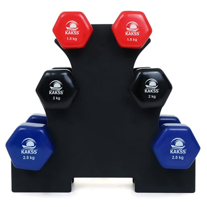 KAKSS Cast Iron Vinyl Coated Dumbbell With Stand (Proudly Made In India)