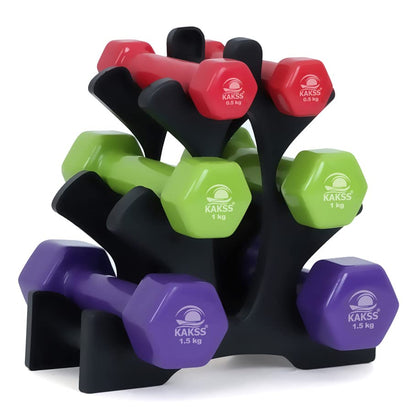 KAKSS Cast Iron Vinyl Coated Dumbbell With Stand (Proudly Made In India)