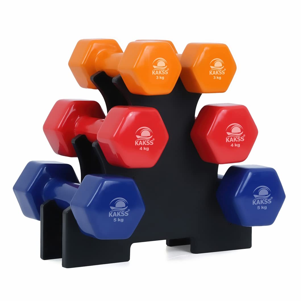 KAKSS Cast Iron Vinyl Coated Dumbbell With Stand (Proudly Made In India)