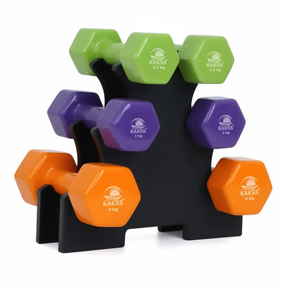 KAKSS Cast Iron Vinyl Coated Dumbbell With Stand (Proudly Made In India)