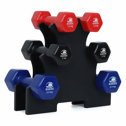 KAKSS Cast Iron Vinyl Coated Dumbbell With Stand (Proudly Made In India)