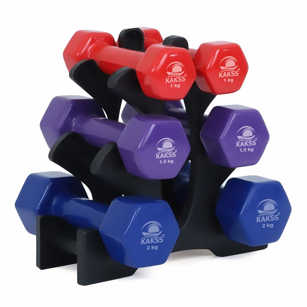 KAKSS Cast Iron Vinyl Coated Dumbbell With Stand (Proudly Made In India)