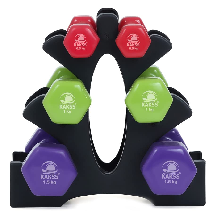 KAKSS Cast Iron Vinyl Coated Dumbbell With Stand (Proudly Made In India)