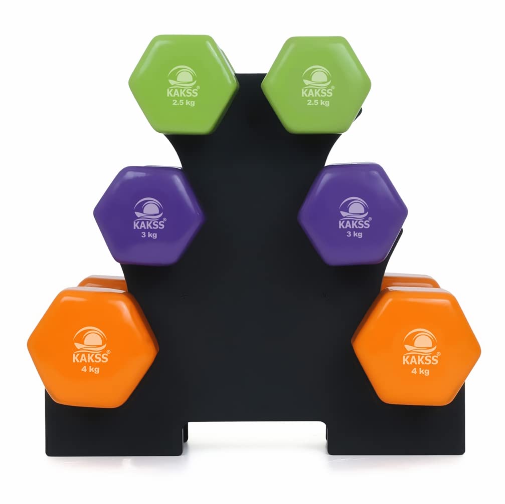 KAKSS Cast Iron Vinyl Coated Dumbbell With Stand (Proudly Made In India)