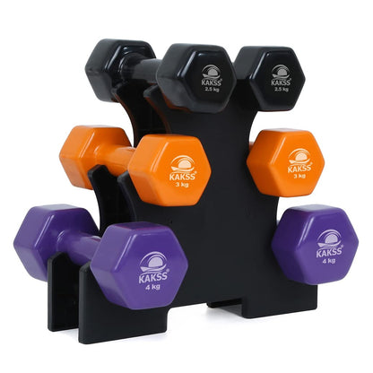 KAKSS Cast Iron Vinyl Coated Dumbbell With Stand (Proudly Made In India)