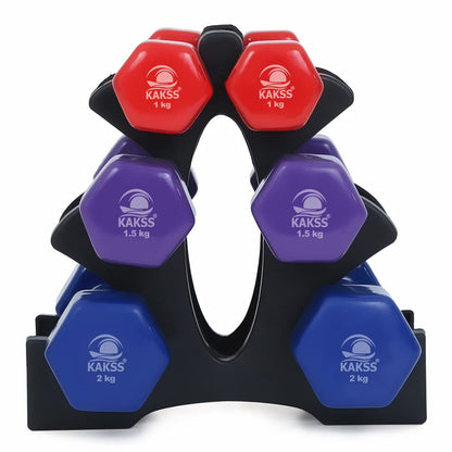 KAKSS Cast Iron Vinyl Coated Dumbbell With Stand (Proudly Made In India)