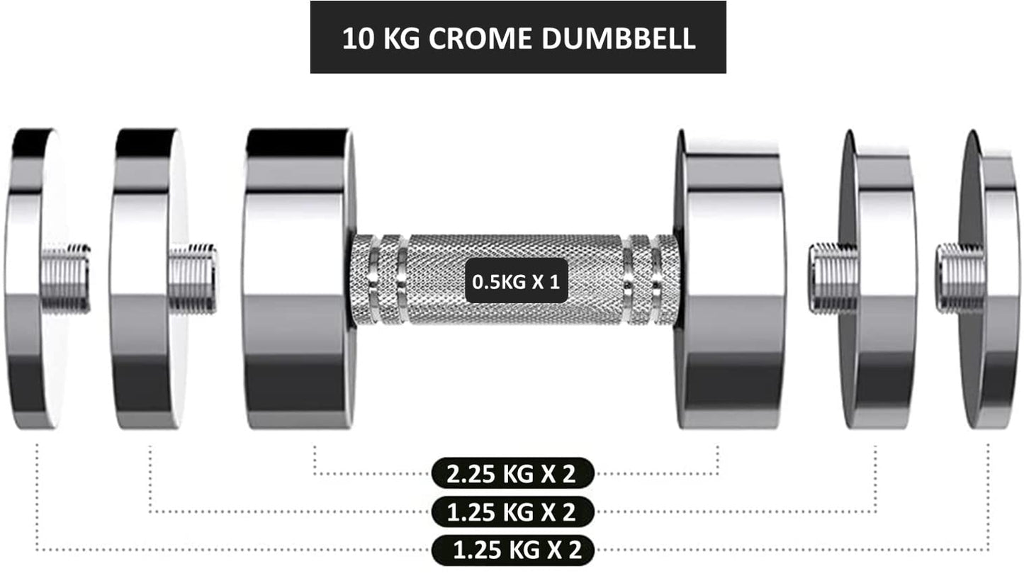 KAKSS Steel Dumbbells Ultracompact Adjustable 2.5kg 5kg 7.5kg 10kg 15kg 25kg Chrome Dumbbell With Home Gym Workout (Choice of Size) (Single Piece)