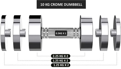 KAKSS Steel Dumbbells Ultracompact Adjustable 2.5kg 5kg 7.5kg 10kg 15kg 25kg Chrome Dumbbell With Home Gym Workout (Choice of Size) (Single Piece)