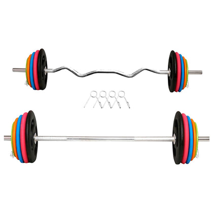 Kakss Best Home Gym Training (10 Kg to 200 Kg) Home Gym Set with Exclusive Neoprene Coated Weight Plates with 3 ft Curl (25MM) + 5 ft Plain Rod (25MM) (Proudly Made in India)