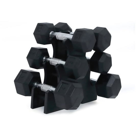 KAKSS Rubber Encased Hex Fixed Dumbbell Weight With Stand(Proudly Made In India) in Black