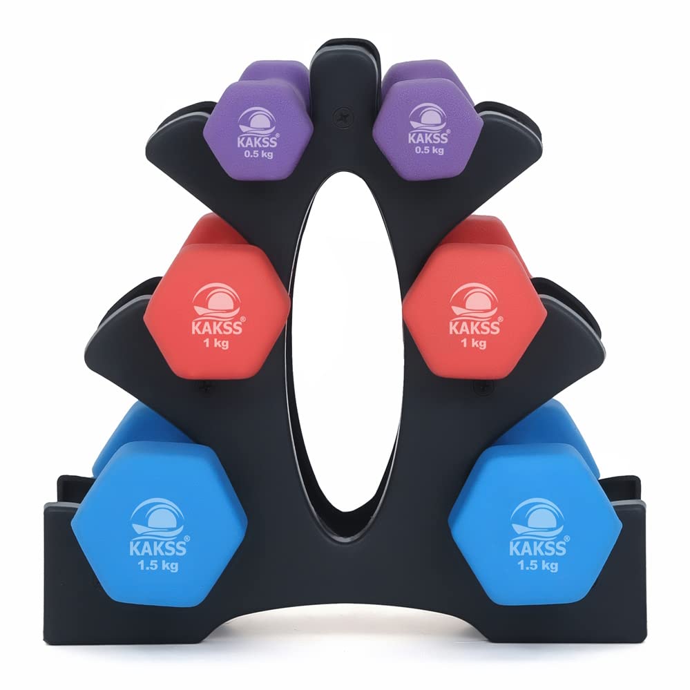 KAKSS Supreme Quality Neoprene Dumbbell With Stand (Proudly Made In India)