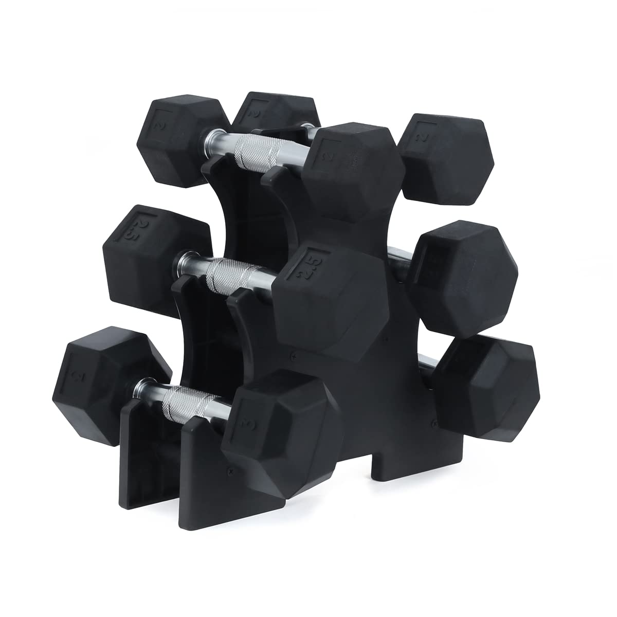 KAKSS Rubber Encased Hex Fixed Dumbbell Weight With Stand(Proudly Made In India) in Black