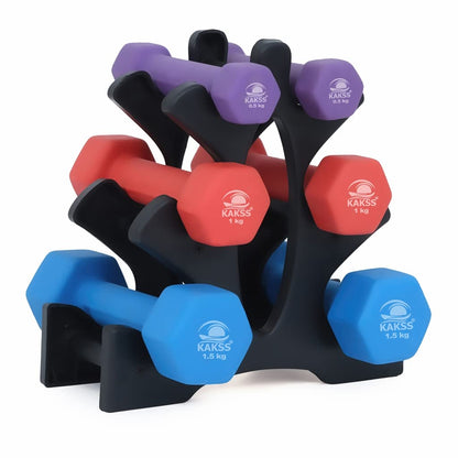 KAKSS Supreme Quality Neoprene Dumbbell With Stand (Proudly Made In India)