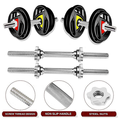 KAKSS Weight Training 10kg-50kg Metal Integrated Rubber Plate Home Gym Set(Hole 30mm)(3ft Curl Rod+Steel Dumbbell Rod Pair)(Proudly Made in India) in Black