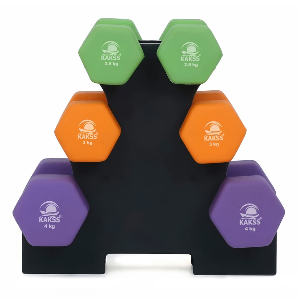 KAKSS Supreme Quality Neoprene Dumbbell With Stand (Proudly Made In India)