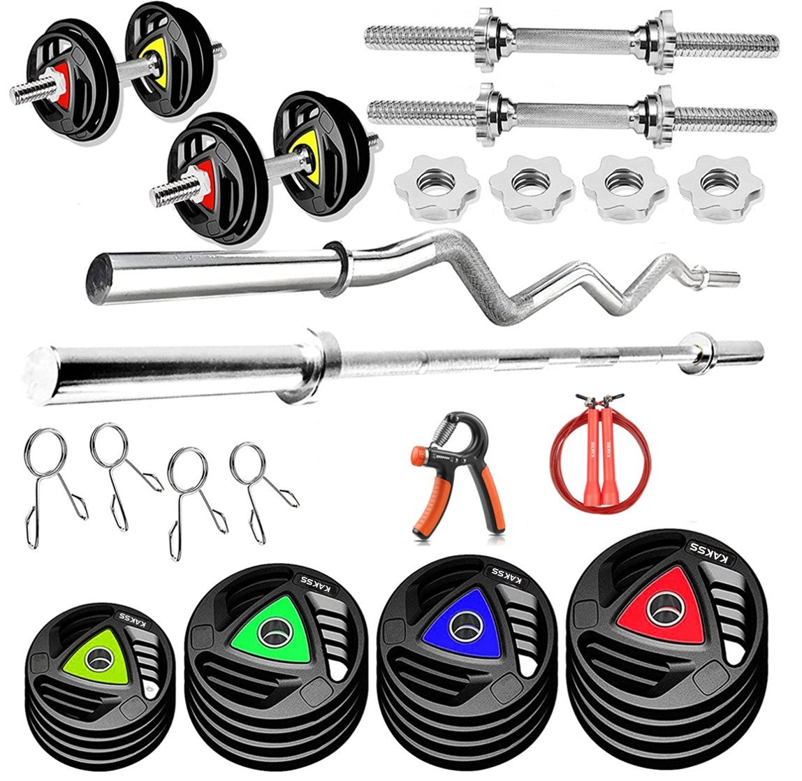 KAKSS Professional Weight Training 10kg-100kg Metal Integrated Rubber Home Gym Set (Proudly Made in India)