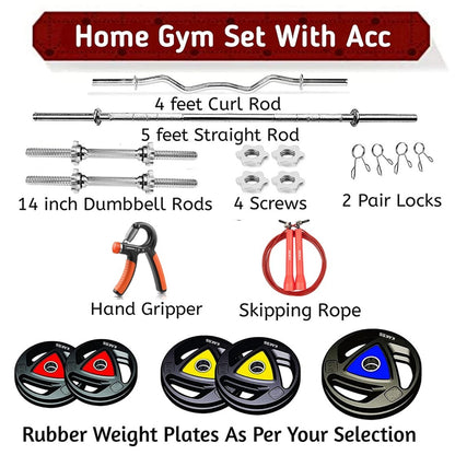 KAKSS Professional Weight Training 10kg-100kg Metal Integrated Rubber Home Gym Set (Proudly Made in India)