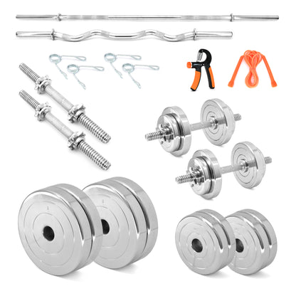 KAKSS Steel Weight Plates Set,Home Gym Combo with 3Ft Curl, 5Ft Straight Rod, 1 Pair Steel Dumbbell Rod II Fitness Equipment's with Accessories